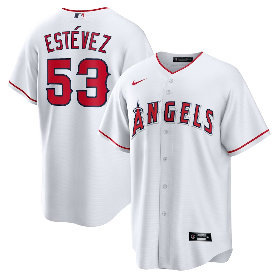 Men's Los Angeles Angels Carlos Est��vez #53 White Home Jersey